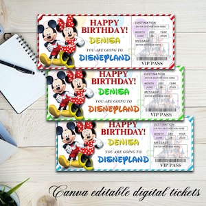 Editable Mickey & Minnie Disney World Disneyland Surprise Ticket, Disney Reveal, Disney Trip Gift, Disneyworld Ticket, Disneyland Ticket
