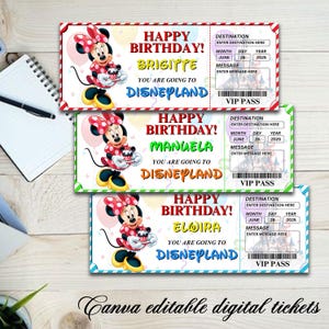 3 billets DisneyWorld Disneyland modifiables, Disneyland Reveal, cadeau voyage DisneyWorld, carte d'embarquement Disneyworld, billet Disneyland