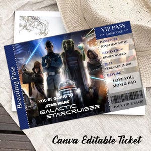 Carte d'anniversaire Star wars, billet de voyage anniversaire Star wars, carte numérique Star Wars, billet Disneyworld, carte d'embarquement, billet Disneyland