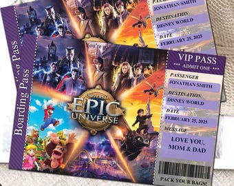 Printable UNIVERSAL EPIC PARK Surprise Trip, Gift, Surprise Trip to Epic Universe, Minnie Ticket, Editable in Canva Universal Birthday Card