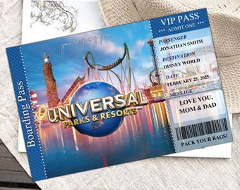 Editable Universal  Surprise Ticket, Universal Reveal Souvenir, Universal Vacation Trip Gift, Universal Ticket Boarding Pass Universe Ticket