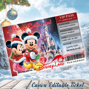Editable Disney World Disneyland Surprise Ticket, Disney Reveal, Disney Trip Gift, Disneyworld Ticket, Boarding Pass, Disneyland Ticket