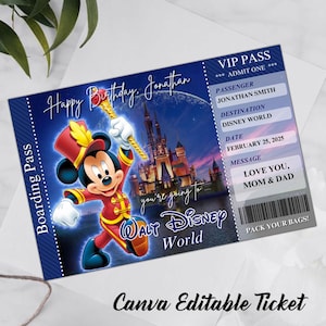 Editable DisneyWorld Disneyland Circus Surprise Ticket, Disney Reveal, Disney Trip Gift, Disneyworld Ticket, Boarding Pass Disneyland Ticket