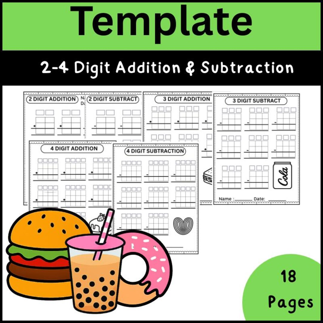 Math Worksheet Blank Template Bundle Addition and Subtraction 2-4 Digit ...