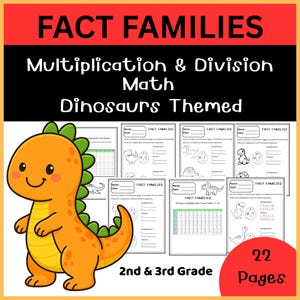 Dinosaur Fact Family Worksheets | Multiplication and Division Practice | 2nd & 3rd Grade Math Printables PDF