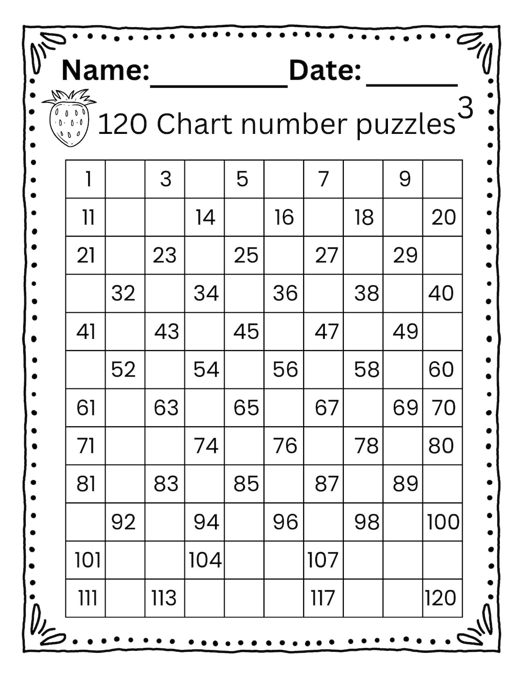 120 Chart Missing Numbers Worksheets|fruit-themed Hundreds Chart ...