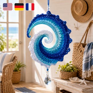 Ocean Wave Crochet Wind Spinner Pattern | Easy PDF Coastal Decor DIY | Beginner Beach Wind Catcher |  Instant Download