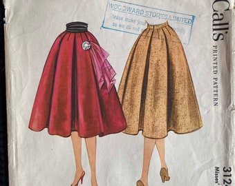 1950s Vintage McCall's 3124~ Graceful Box Pleated Day or Evening Skirt~Side Pockets~Back Zipper~Sewing Pattern~Waist 24"~Free Shipping