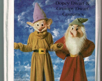 Out Of Print 1980s Walt Disney Simplicity 7736~Dopey~ Grumpy Dwarf Adult Costume Sewing Pattern Size Small ~ Factory Folded~Free Shipping~