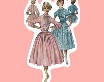 Vintage 50s ~Oh So Donna~Shirtwaist Dress~Front Tucks~Softly Pleated Full Skirt~Printed Sewing Pattern  B36 ~ Free Shipping Bust 36”