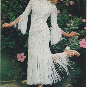 PDF Crochet Pattern~Pinwheel Motif~Fringe Party Dress~Vintage 1970s Instant Download