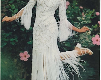 PDF Crochet Pattern~Pinwheel Motif~Fringe Party Dress~Vintage 1970s Instant Download