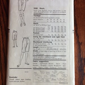 Vintage 1950s Original Vogue 9220 Bermuda Shorts fly Frontinseam ...
