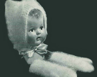 Vintage 1940s Angora Kitty Bonnet & Mittens PDF Knitting Pattern