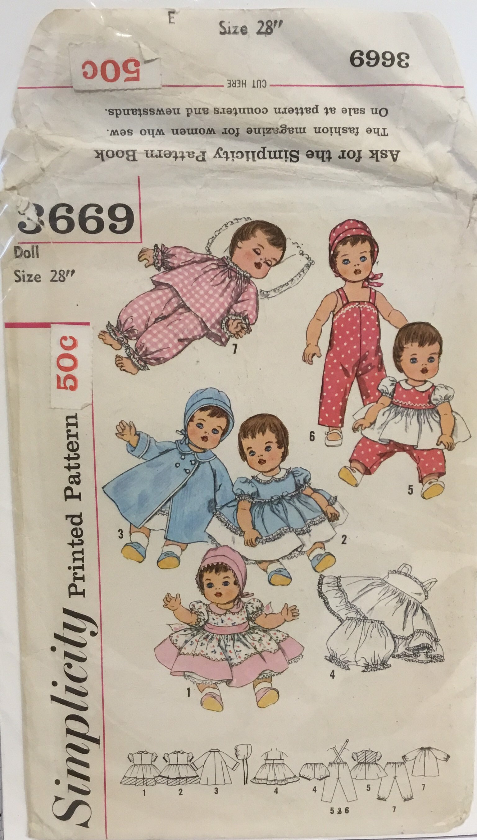 Panties Slip 1967 Vintage Simplicity Sewing PATTERN 3669 20 Betsy Wetsy Tiny Tears Barbara Jo Doll Clothes Baby or Toddler Dolls