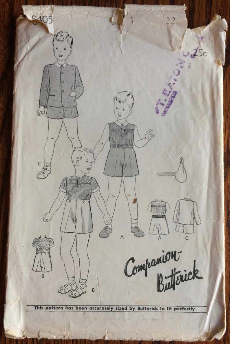 Adorable Vintage 1930s Butterick 8405 Child's SuitJacketButton On ShortsBlouse with Elephant TransferUnprinted Sewing Pattern Size 3 image 1