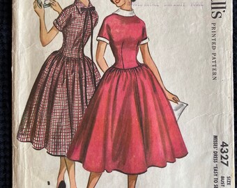 Vintage 50s Rockabilly McCall's 4327~Easy To SEW Dress~Fitted Bodice~Gathered Full Skirt~Kimono Sleeves~Sewing Pattern Bust 32~Free Ship