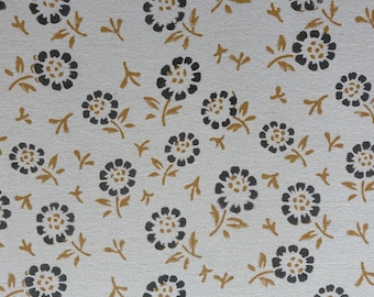 Mustard Yellow Grey Floral Cotton Fabric by the Yard | Indian Hand Block Print Fabric for Upholstery, Sewing & Home Decor
