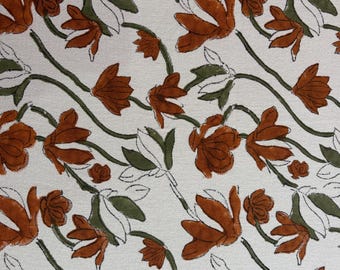 Hand Block Printed Linen Fabric by Yard, Pure Organic Linen for Curtains, Cushions, Upholstery & Crafting, Indian Handmade Home Decor