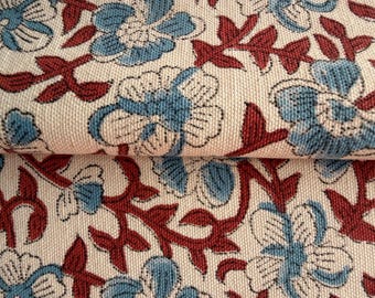 Indian Hand Block Print Duck Canvas Fabric by the Yard | Heavyweight Cotton Upholstery Fabric for Curtains, Cushions, Sofa & Home Decor