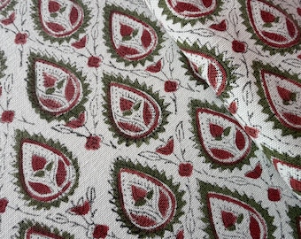 Green Floral Hand Block Print Cotton Upholstery Fabric by the Yard | Thick Indian Canvas Fabric for Sofa Cushions Curtains & Farmhouse Decor