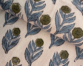 Indian Hand Block Print Linen Fabric by the Yard – Floral Upholstery , Curtain Fabric, Pure Linen for Cushions, Drapery, Sewing & Home Decor