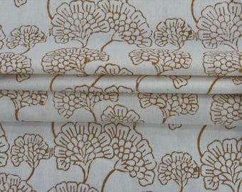 Gele eend canvasstof met blokprint – zwaar bloemenkatoen canvas, stof voor bekleding en tassen maken, boho-printstof op maat gesneden