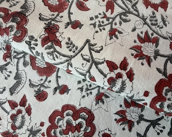 Hand Block Print Cotton Duck Canvas Fabric by the Yard | Heavyweight Upholstery Fabric for Tote Bags, Cushions, Curtains & Home Decor