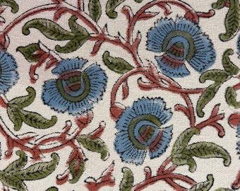 Indian Block Print Duck Cotton Canvas Fabric by the Yard  Heavyweight Upholstery Fabric for Sofa Cover, Curtains, Tablecloth, Cushion Covers