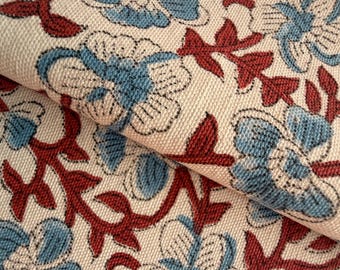 Indian Hand Block Print Duck Canvas Fabric by the Yard – Heavyweight Cotton Upholstery & Curtain Fabric for Cushions,Sofa , Home Decor