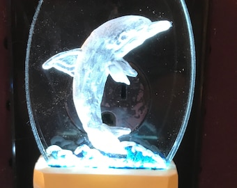 Dolphin nightlight hand carved in 3D personalized free, your choice of 8 light colors. Ocean lover family mom dad friend gift