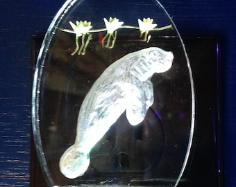 Manatee nightlight, engraved, hand carved in 3 dimension personalized free, eight color choices