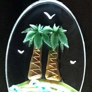 palm tree nightlight  in 3D 3 light color options white, blue or color changing wall plug in personalized handmade by Deborah Houser LED