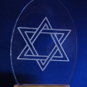 Star of David etched into an LED night light  in white, blue or color changing, celebrate your faith engraved free
