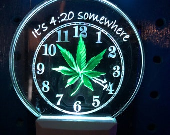 Hand carved real looking  4:20 marijuana pot leaf night light
