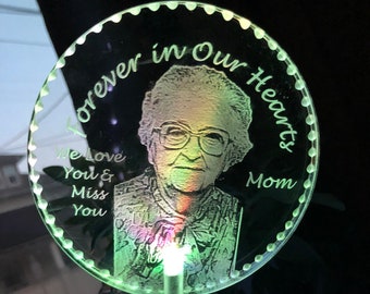 Photo solar stake lighted etched cemetery garden marker portrait family memorial custom engraved personalized  remembrance free shipping