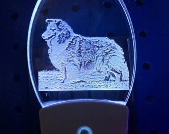 Shetland Sheepdog night light  LED light has 8 color options.  Shelltie Dog lover family pet friend gift Personalized engraved free