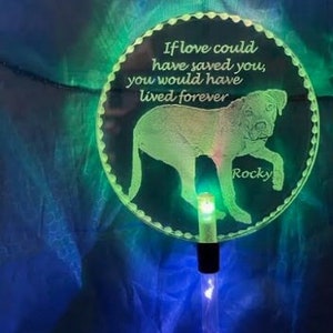Custom dog cat pet photo solar stake lighted keepsake engraved personalized gift, photo etching pet loss gift memorial gift remembrance gift