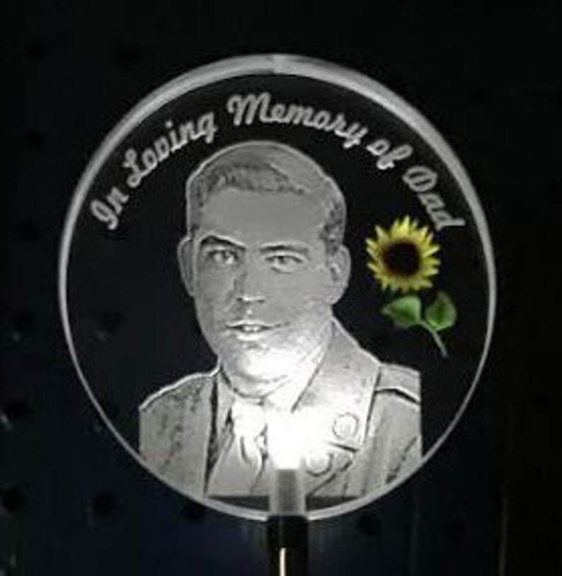 Photo etched lighted solar garden cemetery stake your picture engraved free personalized Papa Dad Grandfather memorial keepsake grave marker image 4