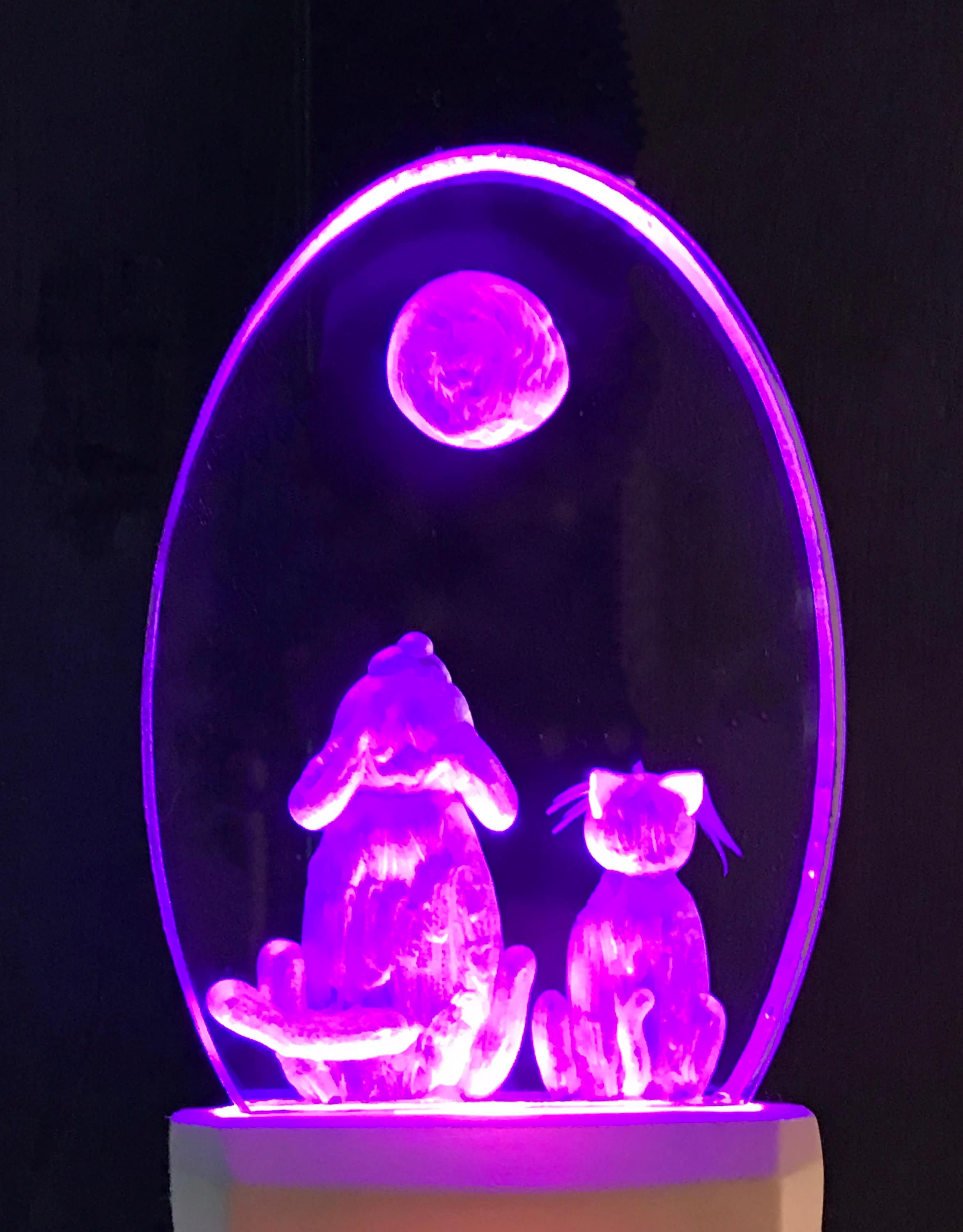 Luz de noche Led acrílica 3D para niños, figura de gato y Luna