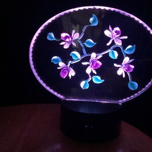 Orchid battery operated Night Light hand carved changes colors or stays on one color of your choice flower lover personalized engraved