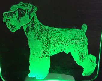 Miniature Schnauzer uncropped head etched into an LED night light engraved free, light available in white, blue or color changing