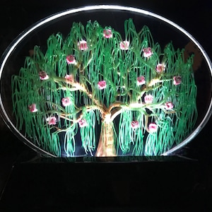 flowering willow tree 5x7 on LED light hand caraved in 3D