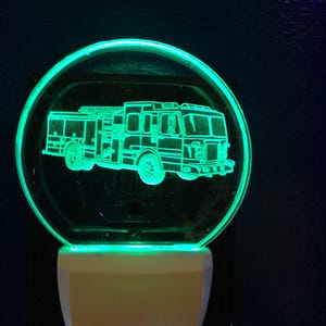 Firetruck night light LED Engraved personalized FREE. Comes in 3 colors white, blue or rotates colors