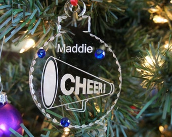 Cheerleader Megaphone ornament engraved personalized special moment keepsake christmas present trophies gifts