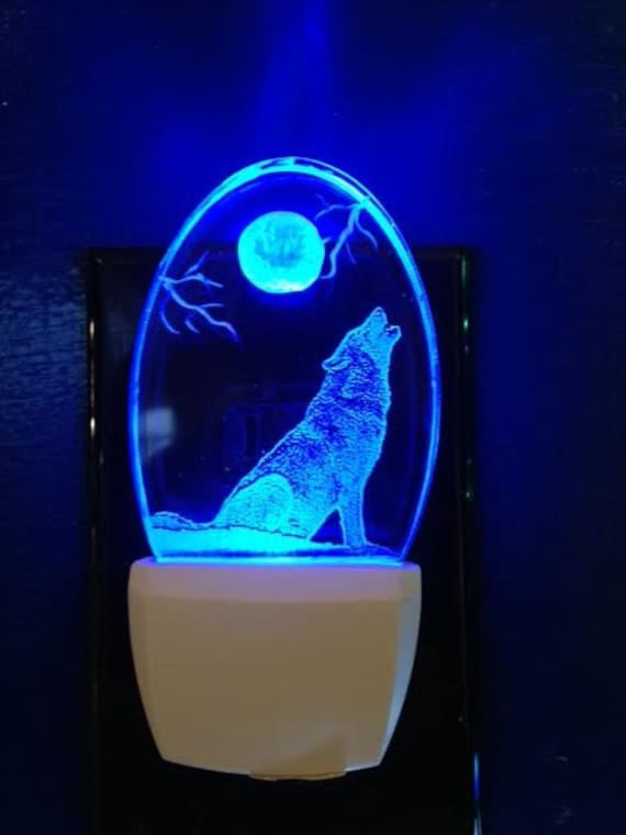 Wolf Night Light Etched Wolf Design LED Light in 8 Color Choices