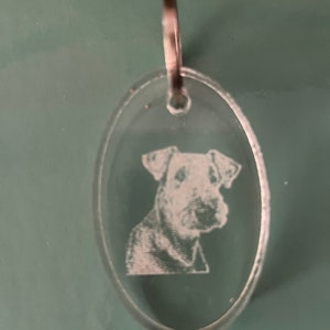 Airedale keychain made from clear acrylic, any dog breed available, engrave a name to make it an extra special gift