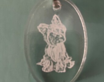 Yorkie keychain made from clear acrylic, any dog breed available, engrave a name to make it an extra special gift