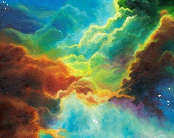 Colour Clouds Art Print Oil Painting of Colourful Space Clouds