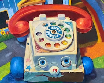 Vintage Fisher Price Phone Painting - Art Print by Kina Forney